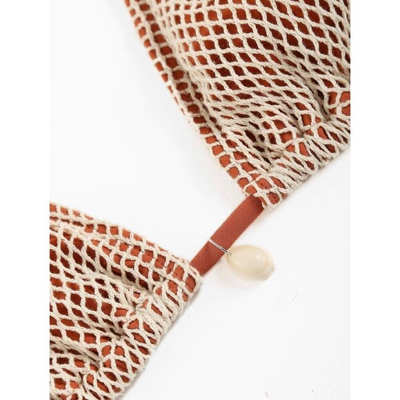 🆕Women Brown Triangle Bikini Top Fishnet Tie Back String Swimsuit Bathing Suit - Picture 4 of 6